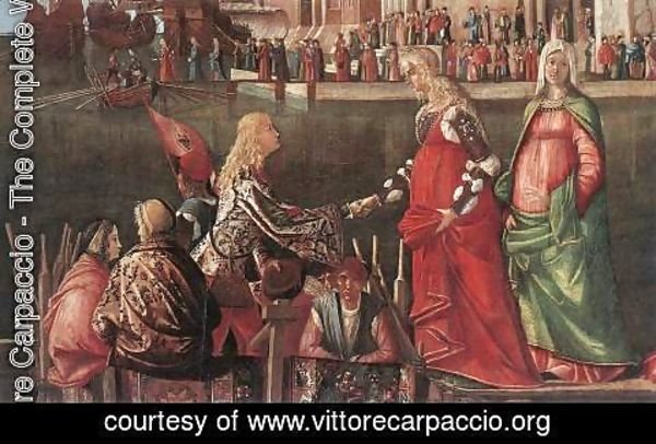 Vittore Carpaccio - Meeting of the Betrothed Couple and the Departure of the Pilgrims [detail: 1]