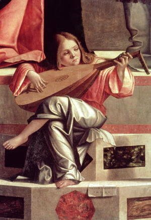 Minstrel angel playing a lute, detail from The Presentation of Jesus in the Temple, 1510 (detail)