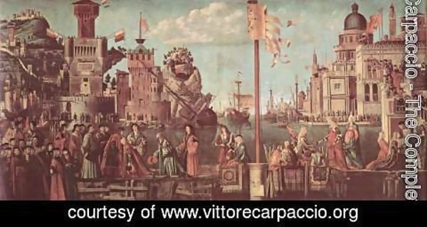 Vittore Carpaccio - Series of paintings to the legend of St. Ursula, scene of the encounter fiance and beginning of the pilgrimage