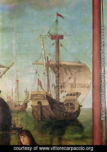 The Meeting and Departure of the Betrothed, from the St. Ursula Cycle, detail of a ship, 1490-96
