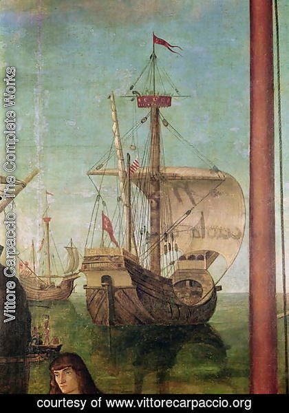 Vittore Carpaccio - The Meeting and Departure of the Betrothed, from the St. Ursula Cycle, detail of a ship, 1490-96