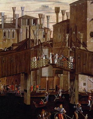 Vittore Carpaccio - The Miracle of the Relic of the Holy Cross, detail of the old Rialto Bridge, from the Scuola di San Giovanni Evangelista, c.1494