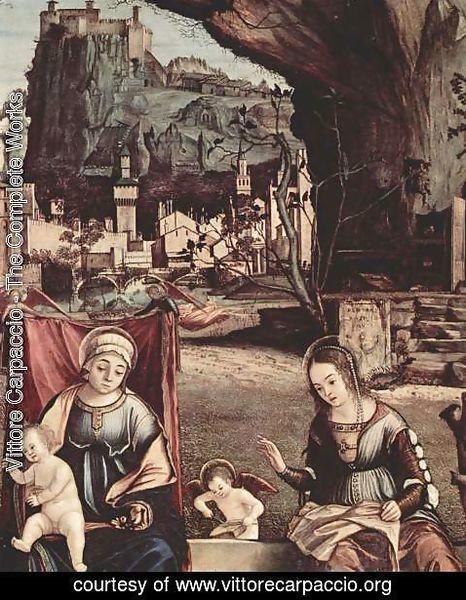 Vittore Carpaccio - Throne end of Madonna and Johannes of the Taeufer, Hl. Josef and Hl. Anna, Hl. Elizabeth and Hl. Zacharias,